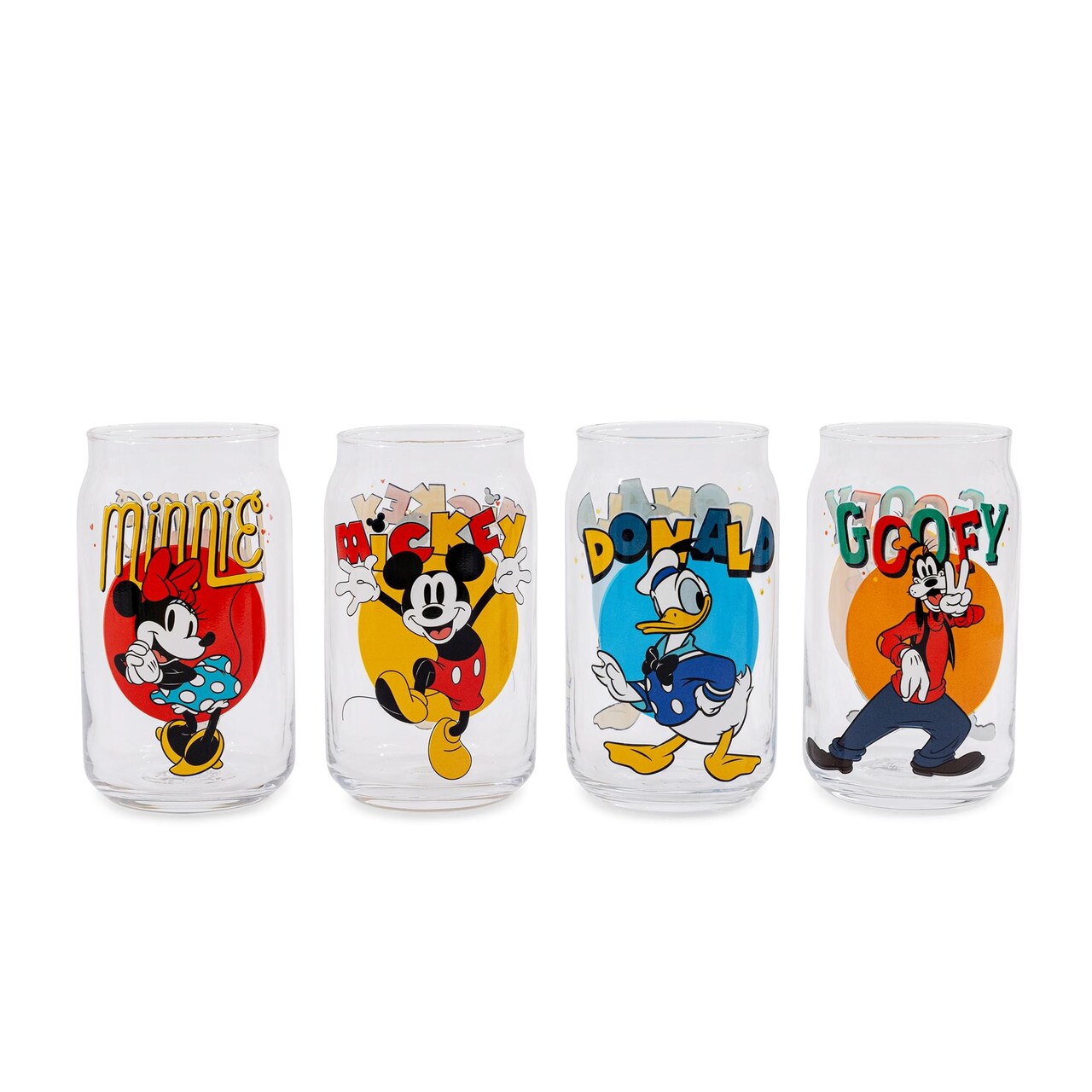 Disney Mickey Mouse and Friends 4-Piece Glass Can Set | Each Holds 16 Ounces
